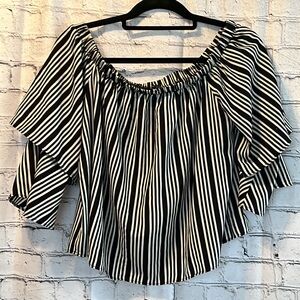 ⭐️ Forever 21 off the shoulder 2 ruffle sleeve shirt black white stripes M